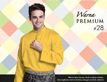 Baju Melayu -100 Warna Premium 28 Yellow Size M