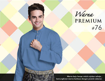 Baju Melayu -100 Warna Premium 76 Blue Size XL